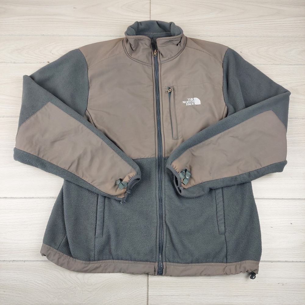 The North Face Denali Fleece Jacket Womens L Gray Brown Full Zip‎ Mock Neck Logo